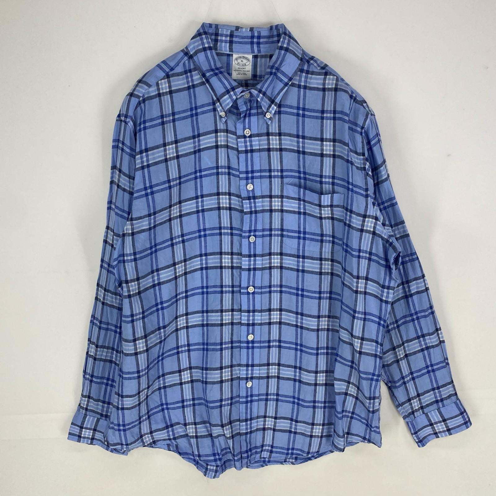 古着 ブルックスブラザーズ Brooks Brothers 長袖シャツ ボタンダウン 胸ポケット ロングスリーブ XL ブルー系 チェック メンズ