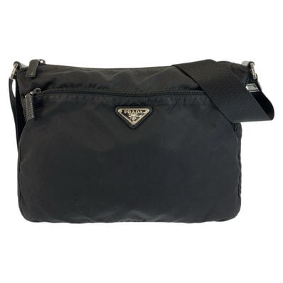 PRADA プラダ テスート 三角ロゴプレート ブラック 黒 シルバー金具 ナイロン ショルダーバッグ ポシェット 604596 【中古】