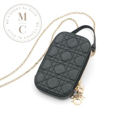 クリスチャンディオール CHRISTIAN DIOR 携帯・スマホアクセサリー ブラック ゴールド レディディオール カナージュ Call'in Dior フォンホルダーフォンケース モバイルポーチ ポシェット