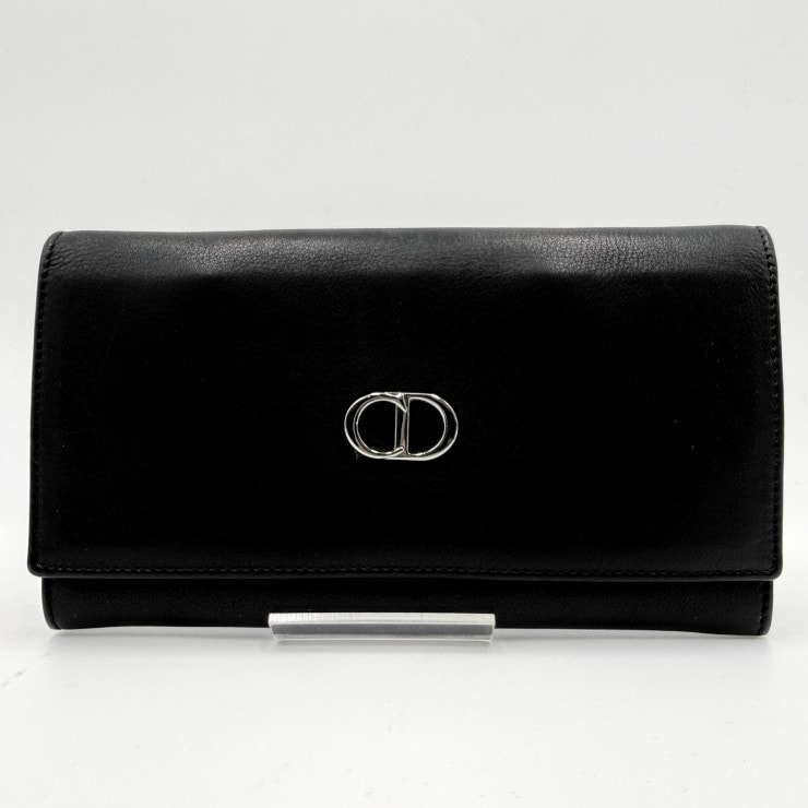 Christian Dior(クリスチャンディオール)CDロゴ レザー長財布 ブラック×レッド