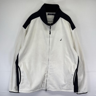 古着 ノーティカ NAUTICA フリース ジャケット フルジップ ドローコード 大きいサイズ ナイロン切り替え 2XL ホワイト系 メンズ