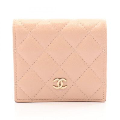 シャネル CHANEL マトラッセ クラシック スモールウォレット 二つ折り財布 財布 キャビアスキン(グレインドカーフ) レディース ピンク系 【中古】
