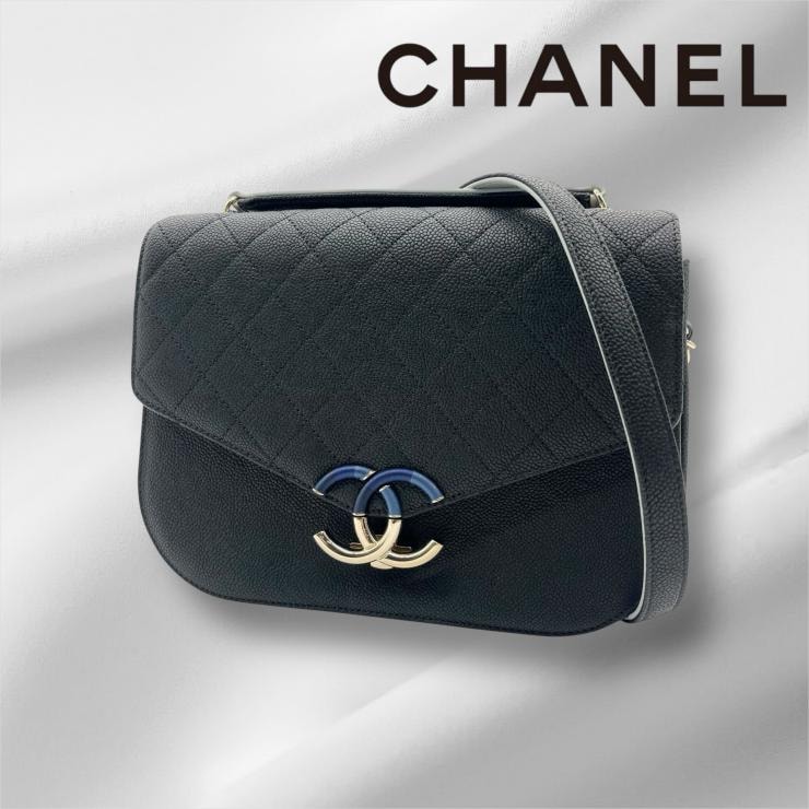 CHANEL シャネル ショルダーバッグ マトラッセ ココマーク キルティング チェーンショルダーバッグ キャビアスキン ブラック ゴールド金具 ★美品★