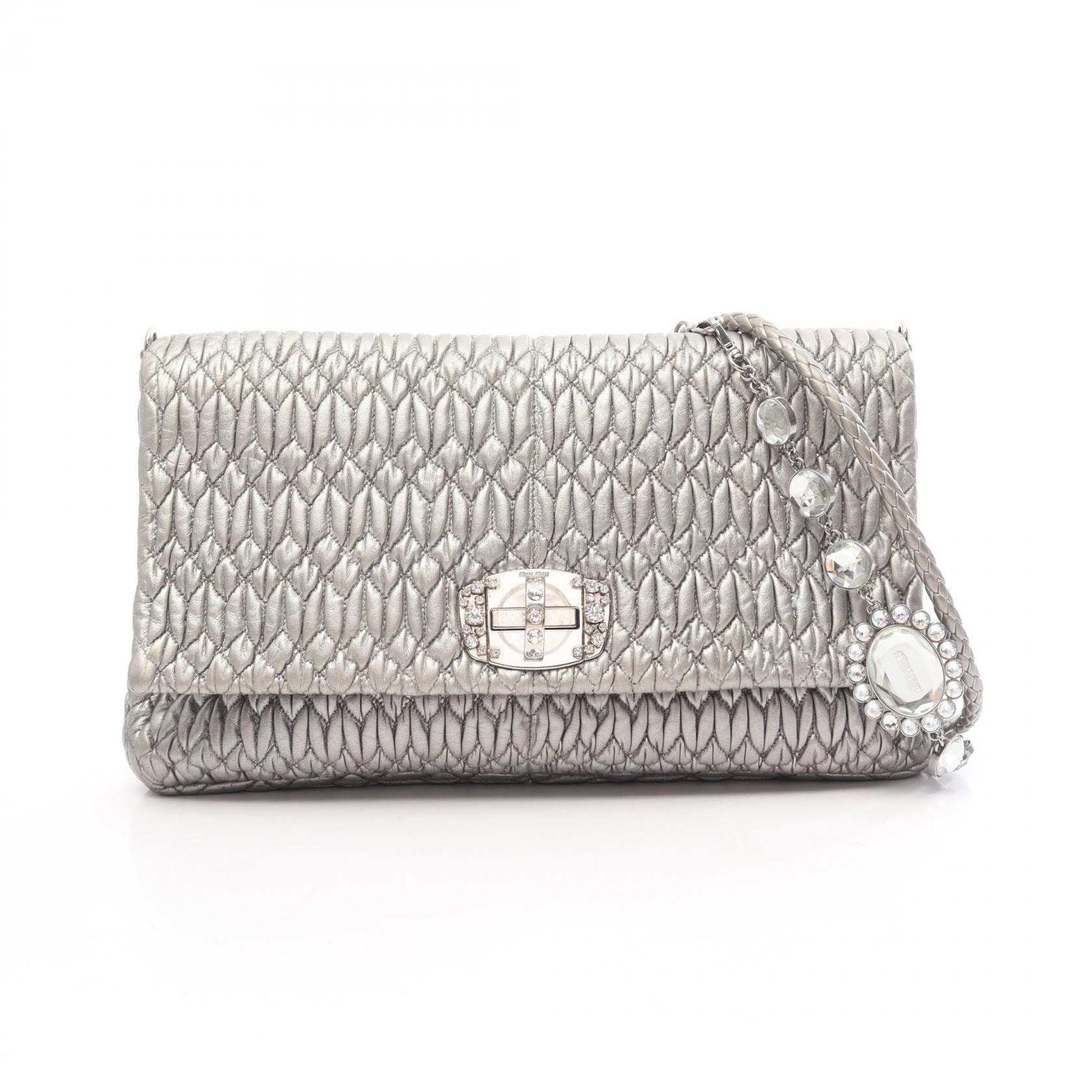 ミュウ ミュウ Miu Miu NAPPA CRYSTAL マテラッセ 2WAY ショルダーバッグ バッグ レザー レディース シルバー系 【中古】