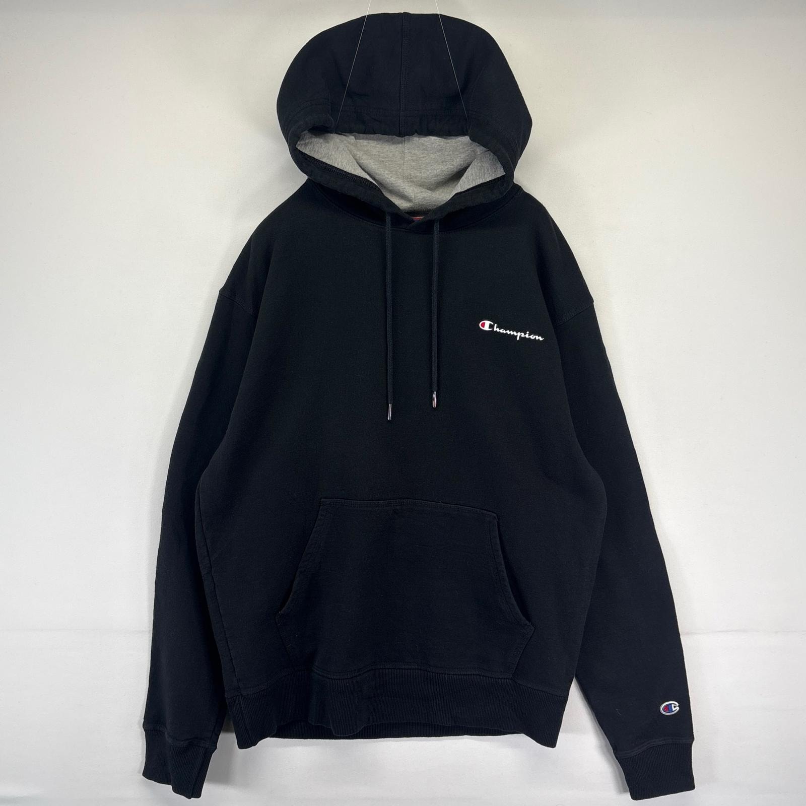 古着 チャンピオン Champion パーカー プルオーバー  フーディー ワンポイントロゴ M  ブラック メンズ
