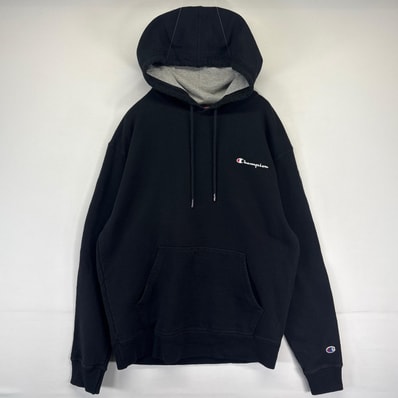 古着 チャンピオン Champion パーカー プルオーバー フーディー ワンポイントロゴ M ブラック メンズ