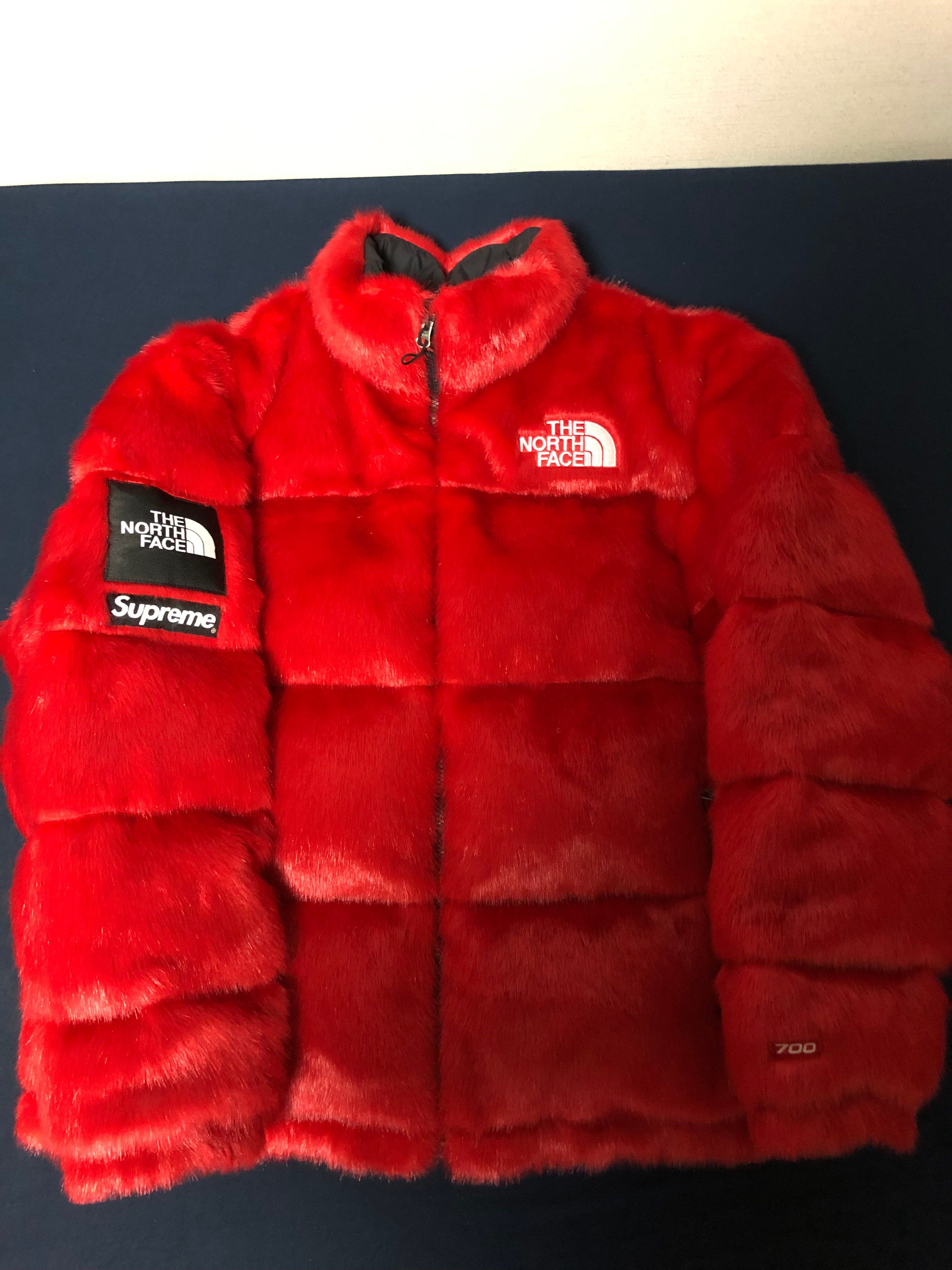 Supreme x The North Face Faux Fur Nuptse Jacket "Red"