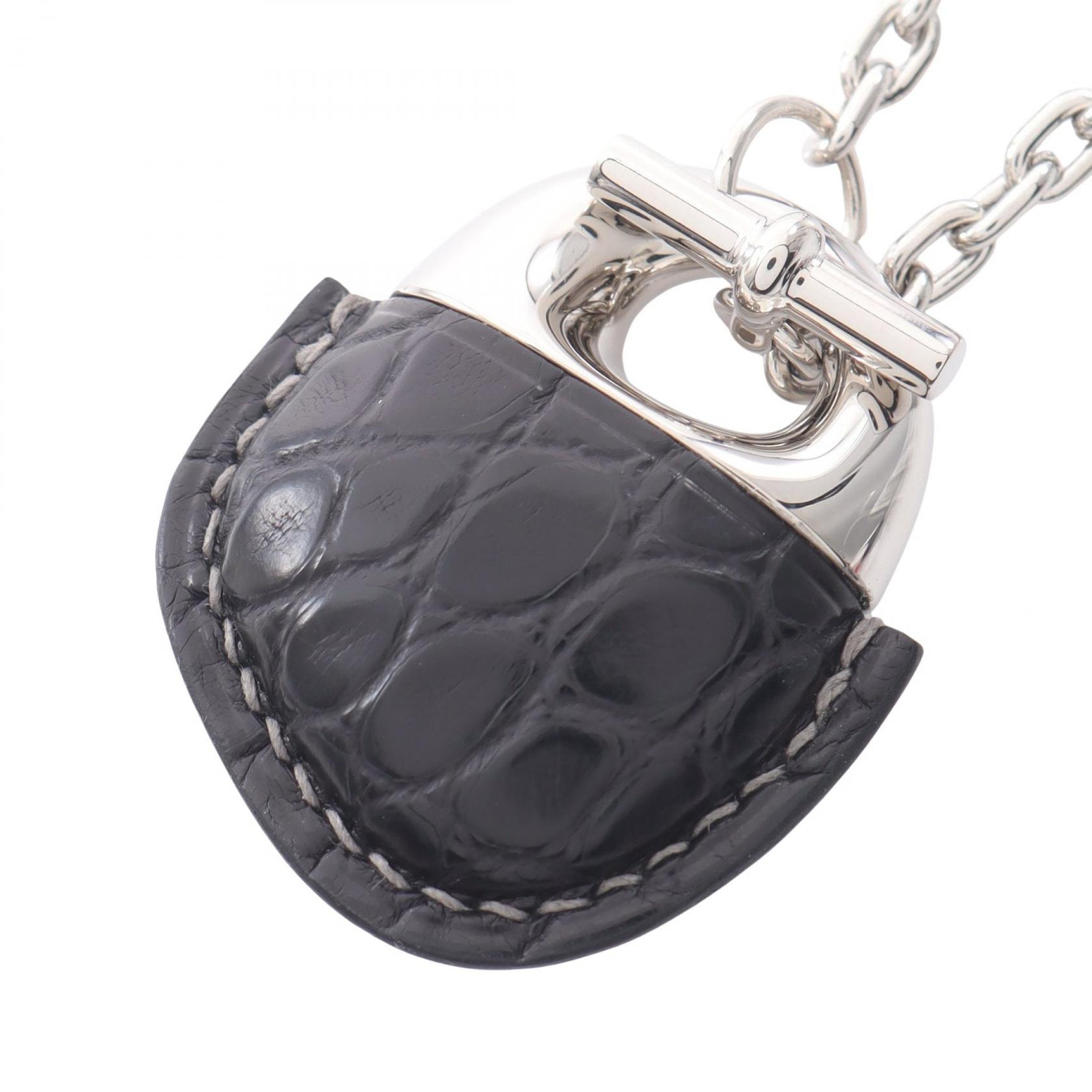 エルメス HERMES ガレ ゲネ ネックレス ネックレス ジュエリー レザー メタル レディース シルバー系 / ブラック系 【中古】