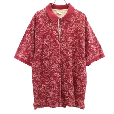 L.L.Bean エルエルビーン 80s 90s オールド 花柄 半袖 ポロシャツ M レッド 鹿の子 アウトドア