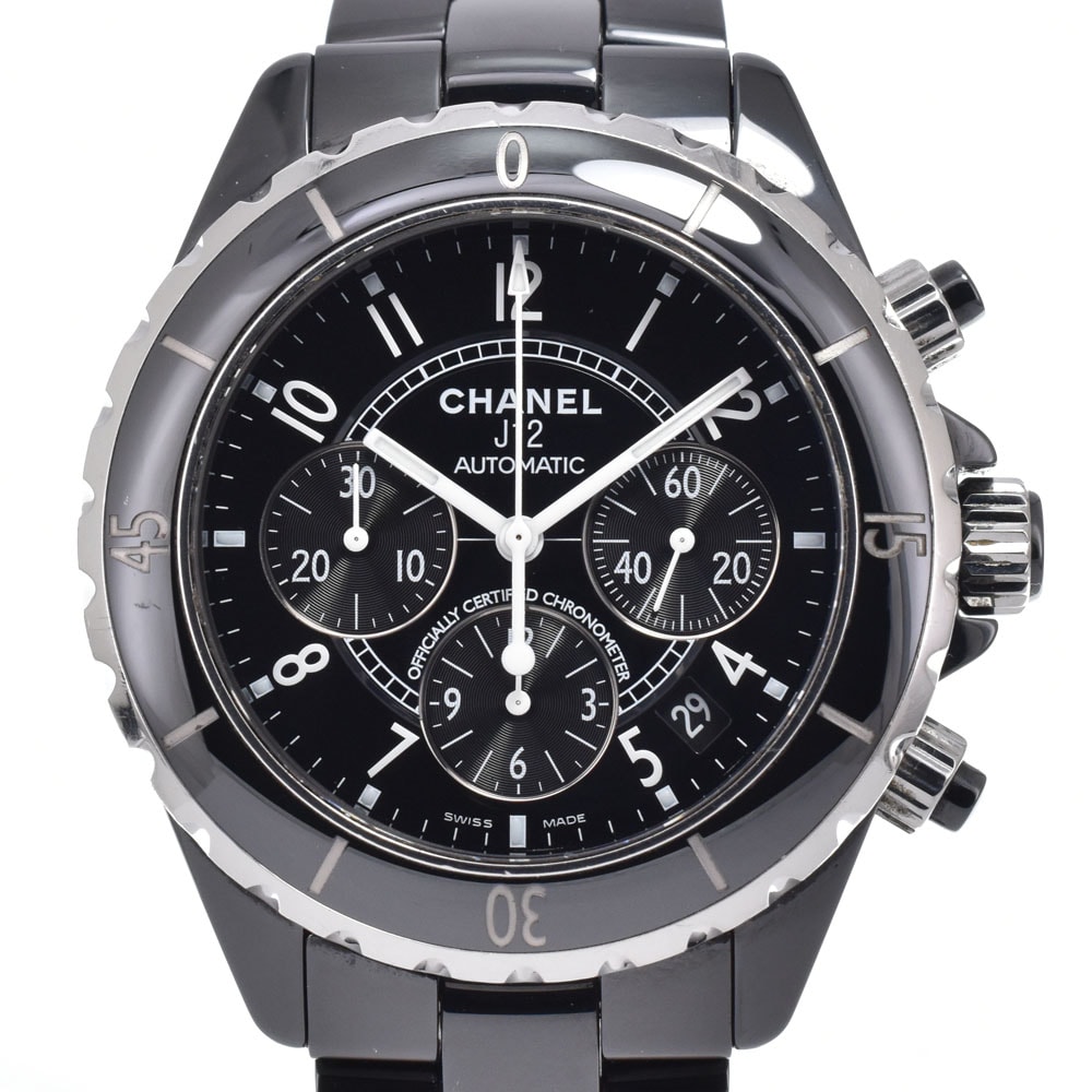 シャネル CHANEL H0940 J12 クロノグラフ デイト ブラック 自動巻き メンズ 美品 腕時計 N#151176