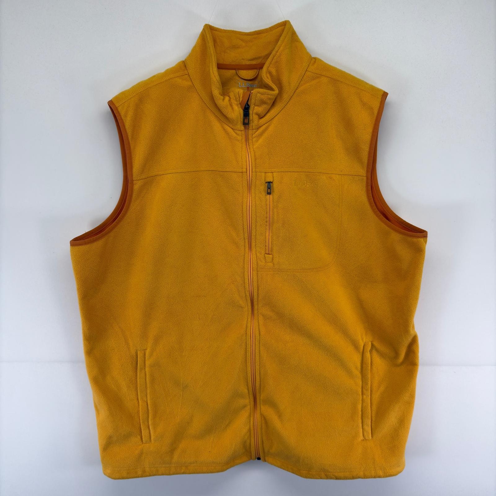 古着 エルエルビーン L.L.Bean フリース ベスト ワンポイントロゴ フルジップ アウトドア 2XL  イエロー系 メンズ