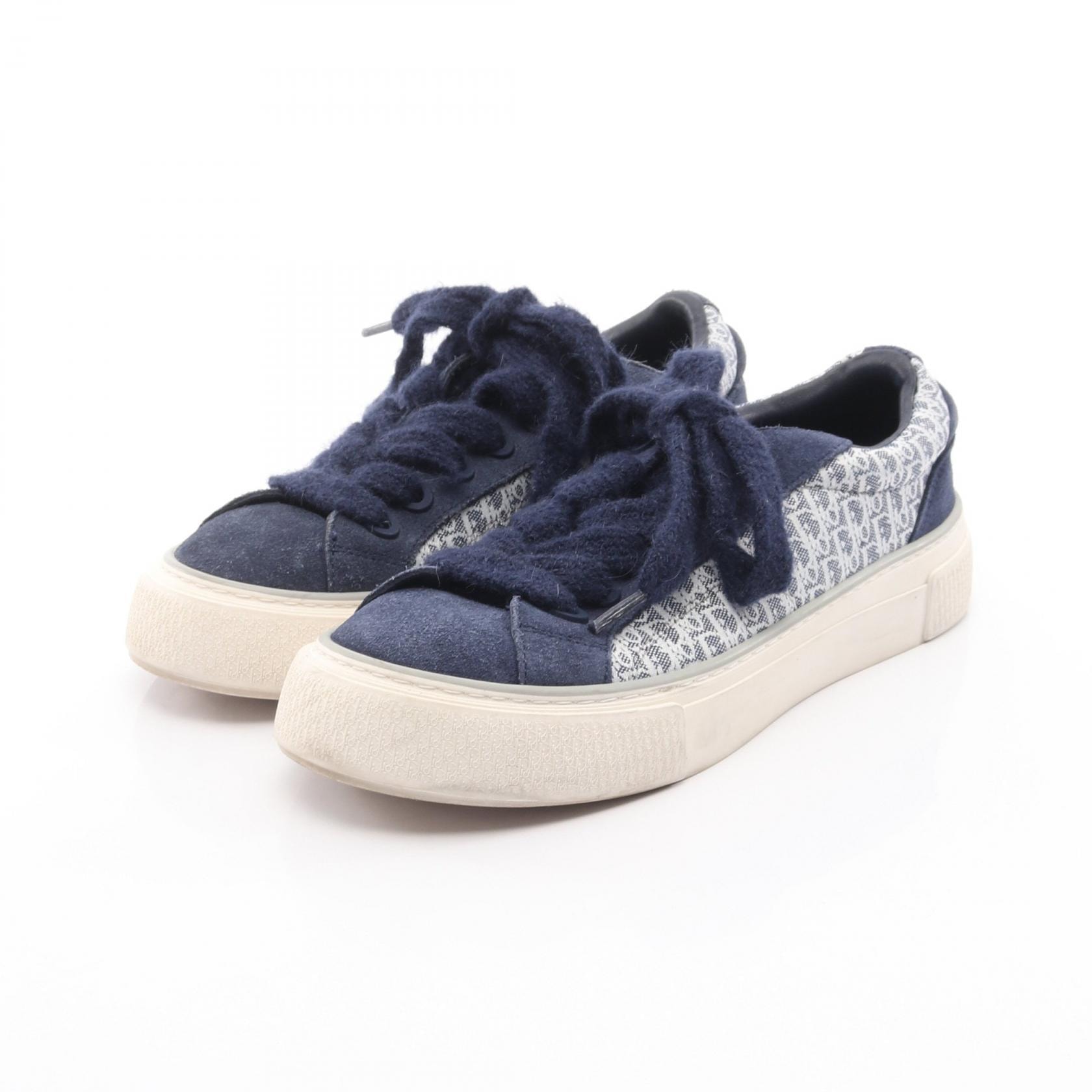 ディオール Dior B33 オブリーク スニーカー 靴 キャンバス スウェード メンズ ネイビー系 【中古】
