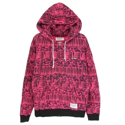 WACKO MARIA ワコマリア パーカー FUCK THIS LIFE 総柄 ジップアップ フーディー パーカー ピンク系 S【中古】
