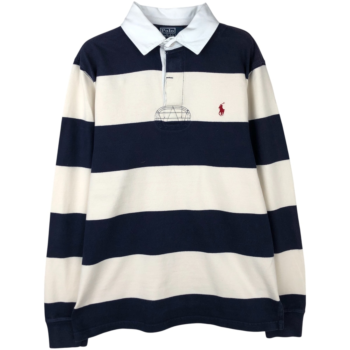 古着 ラルフローレン Ralph Lauren POLO by Ralph Lauren CUSTOM FIT ボーダー柄 長袖 ラガーシャツ メンズM相当/eaa458147