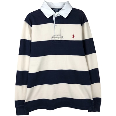 古着 ラルフローレン Ralph Lauren POLO by Ralph Lauren CUSTOM FIT ボーダー柄 長袖 ラガーシャツ メンズM相当/eaa458147