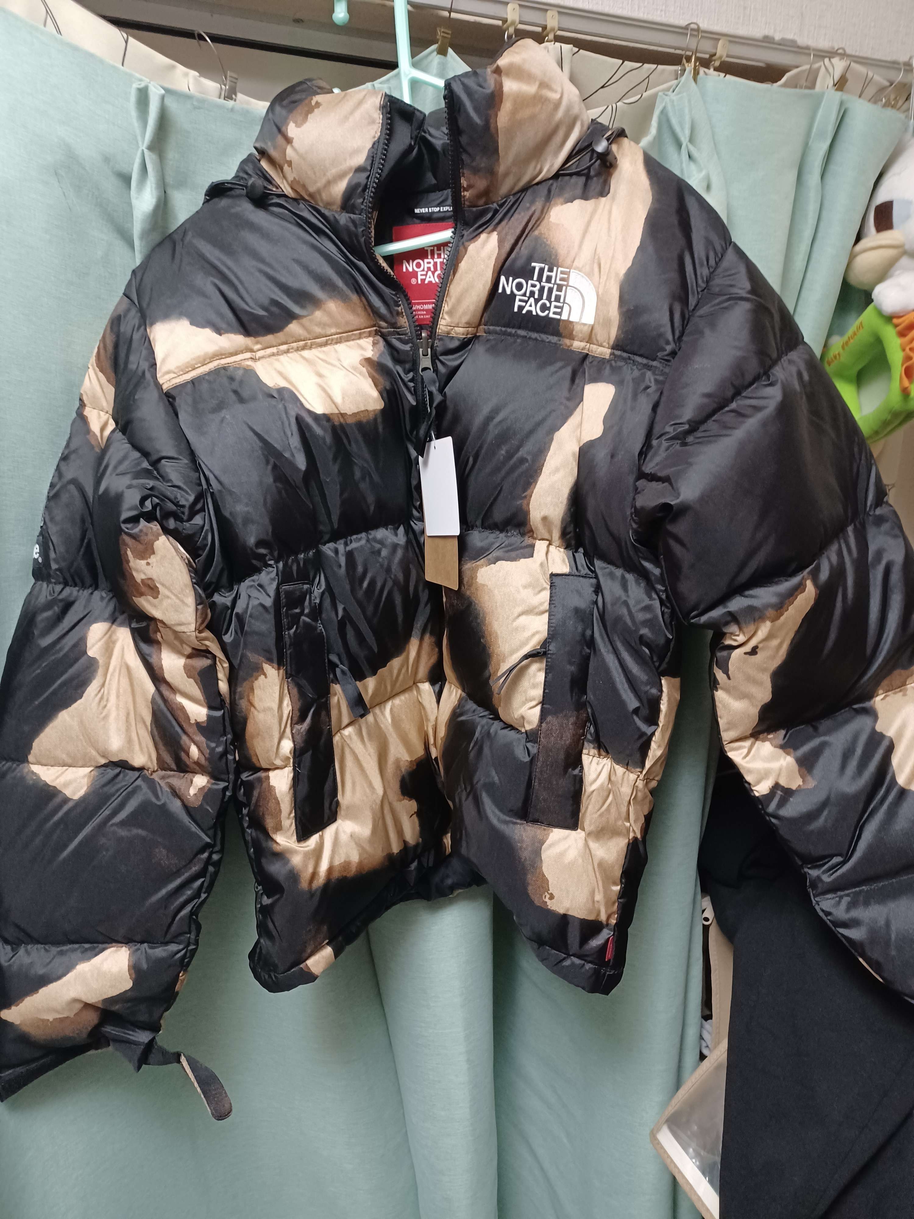 Supreme x The North Face Bleached Denim Print Nuptse Jacket "Black"