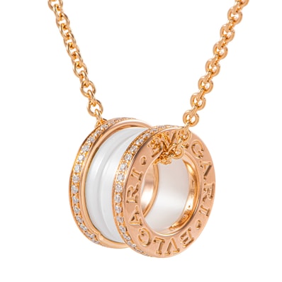 BVLGARI ブルガリ ビー・ゼロワン ネックレス K18PG セラミック ダイヤモンド ピンク ホワイト【中古】