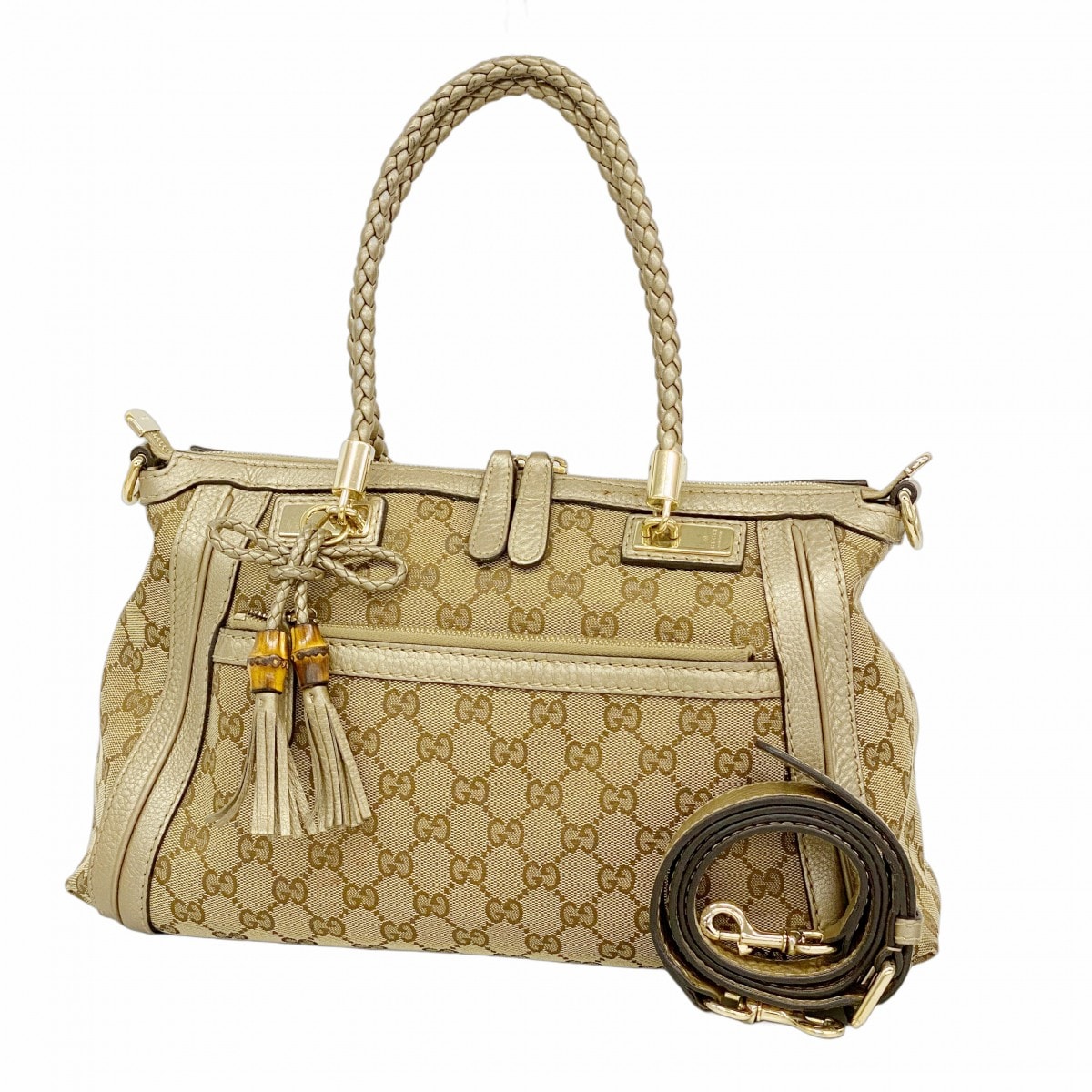【6cd5589-k】グッチ ハンドバッグ GGキャンバス 282300 キャンバス ブラウン シャンパンゴールド金具 2wayバッグ【中古】レディース