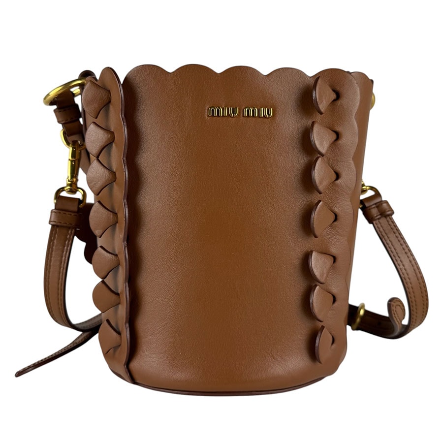 ミュウミュウ MIUMIU ハンドバッグ ショルダーバッグ レザー ブラウン ゴールド レディース【中古】 z9459