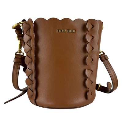 ミュウミュウ MIUMIU ハンドバッグ ショルダーバッグ レザー ブラウン ゴールド レディース【中古】 z9459
