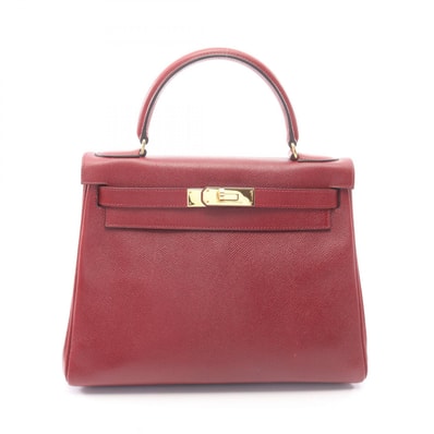 エルメス HERMES ケリー28 内縫い 2WAY ハンドバッグ バッグ レザー クシュベル クシュベル ルージュアッシュ ○W刻印(1993年製造) レディース ボルドー系 【中古】