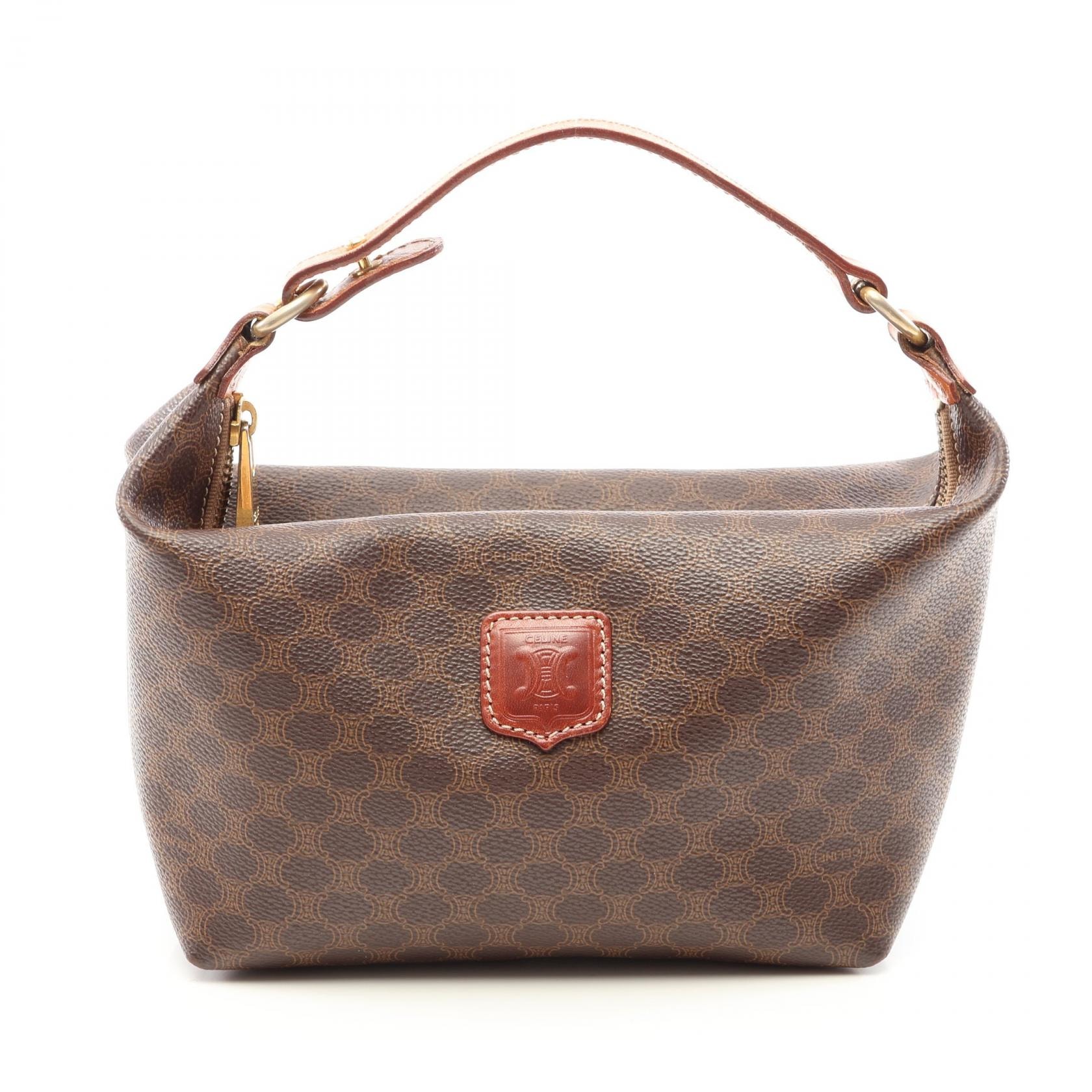 セリーヌ CELINE マカダム ハンドバッグ バッグ PVCコーティングキャンバス レザー レディース ブラウン系 【中古】