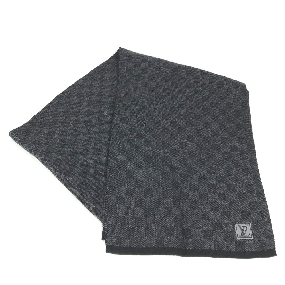 ルイヴィトン LOUIS VUITTON エシャルプ プティ ダミエ M70028 ダミエグラフィット マフラー ウール ブラック 美品