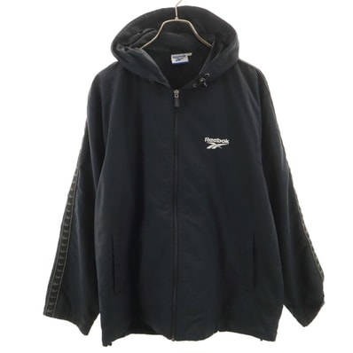 Reebok リーボック ナイロン フードジャケット L ブラック系 裏メッシュ