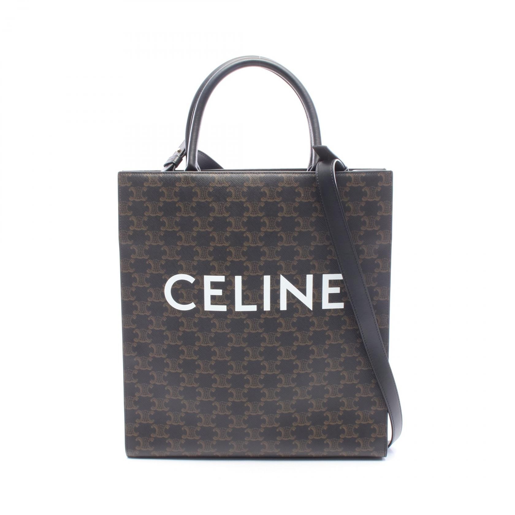 セリーヌ CELINE ミディアム バーティカル カバ トリオンフ 2WAY トートバッグ バッグ PVCコーティングキャンバス レザー メンズ レディース ブラック系 / ブラウン系 【中古】