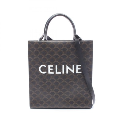セリーヌ CELINE ミディアム バーティカル カバ トリオンフ 2WAY トートバッグ バッグ PVCコーティングキャンバス レザー メンズ レディース ブラック系 / ブラウン系 【中古】