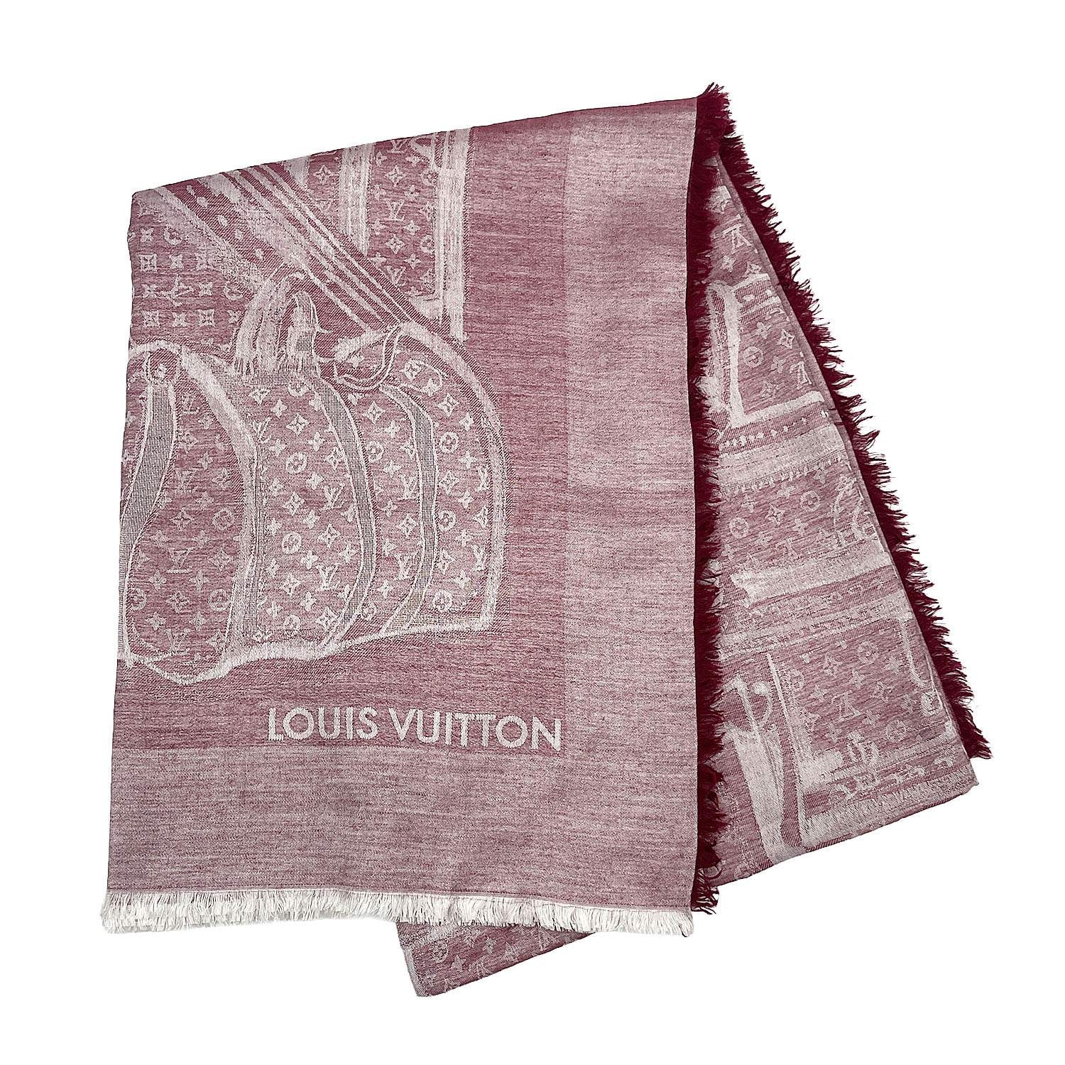 LOUIS VUITTON ルイ・ヴィトン スカーフ
 ショール ストール 大判 モノグラム カシミヤ シルク レッド レディース
 【中古】