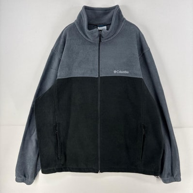 古着 コロンビア Columbia ジャケット ワンポイント ロゴ フルジップ フリース ドローコード有 ツートンカラー 2XL グレー メンズ