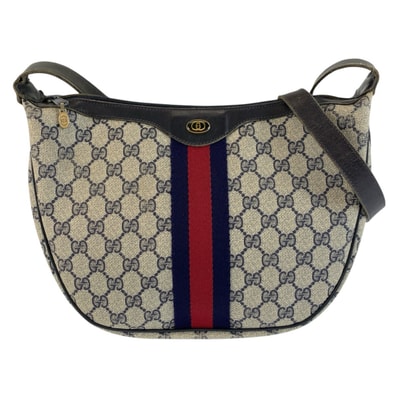 GUCCI グッチ ヴィンテージ シェリーライン グレー ネイビー GGスプリームキャンバス レザー/ ショルダーバッグ 604677 【中古】