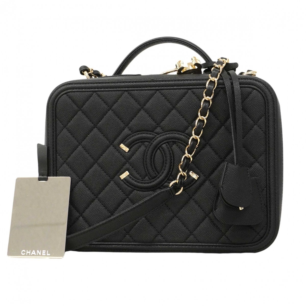 【6dd4939】シャネル ハンドバッグ チェーンショルダー CCフィリグリー キャビアスキン ブラック シャンパンゴールド金具 2wayバッグ【中古】レディース