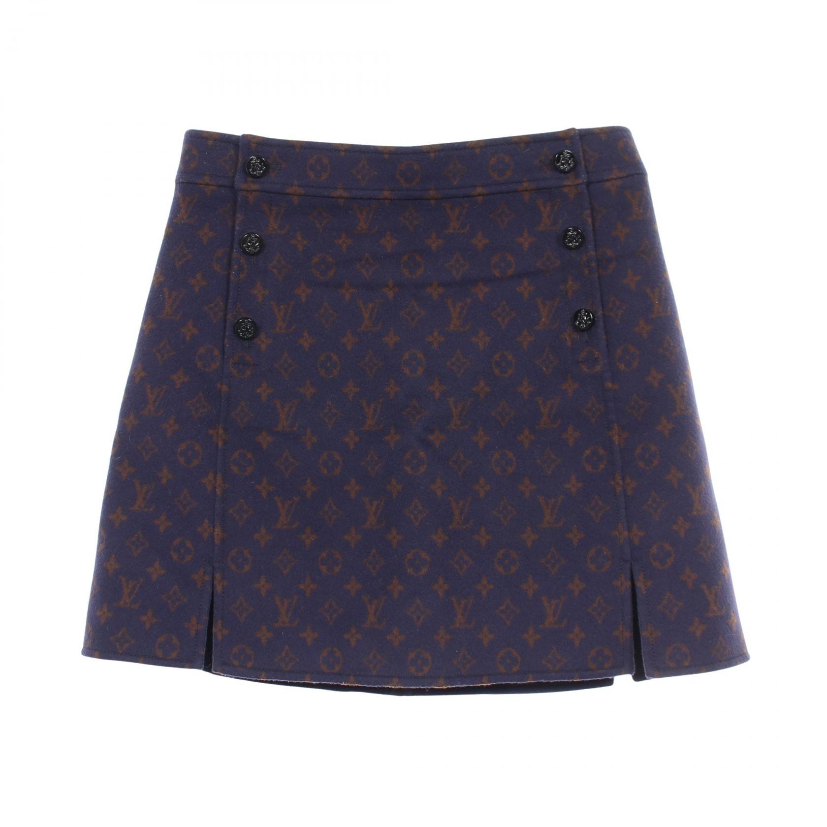 ルイ・ヴィトン LOUIS VUITTON モノグラム ミニ スカート 衣料品 ボトムス ウール シルク レディース ネイビー系 / ブラウン系 RW202W QS3 FJSK11 【中古】