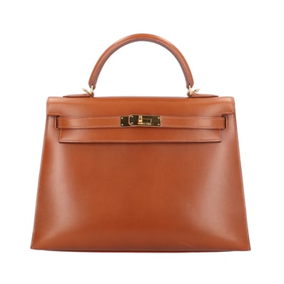 エルメス ケリー32 外縫い ハンドバッグ ボックスカーフ ブラウン レディース HERMES 中古