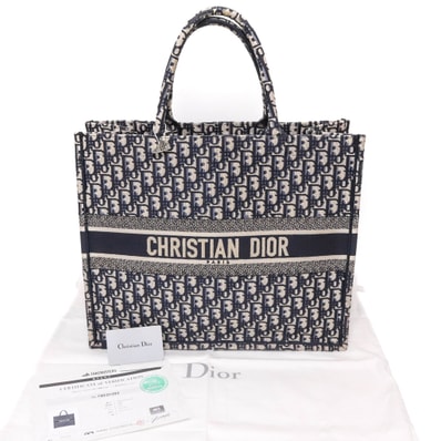Dior Book Tote Large Bag Oblique Embroidery "Ecru/Blue"