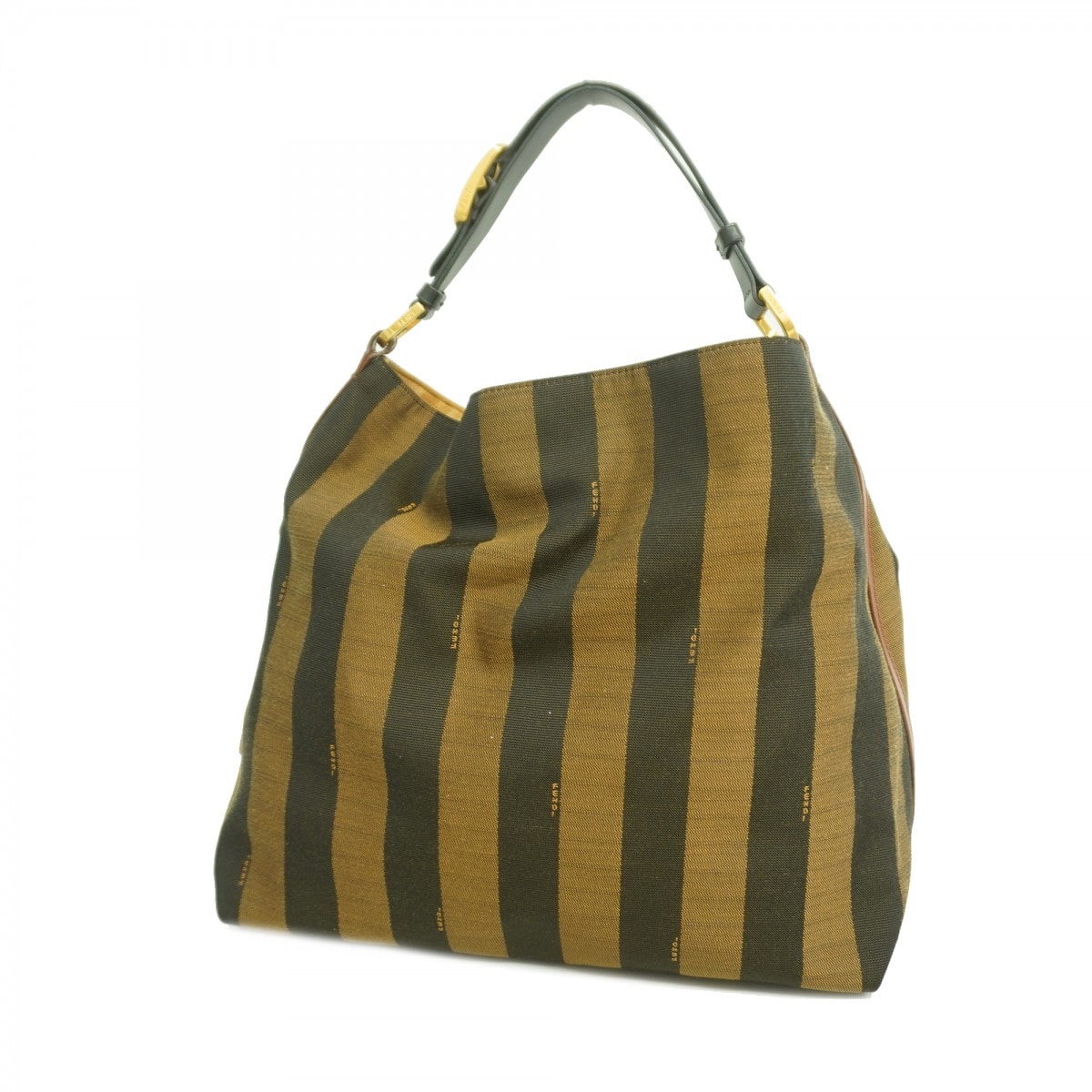 【6dd5194】フェンディ ショルダーバッグ ペカン ナイロンキャンバス ブラウン ブラック ゴールド金具【中古】レディース