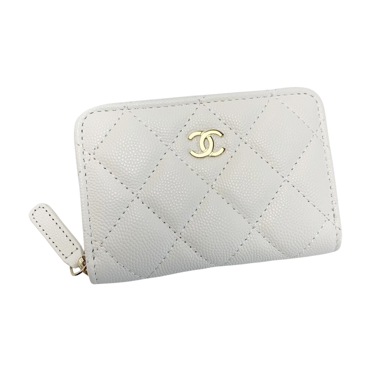 ☆☆CHANEL シャネル ココマーク キャビアスキン クラシック ジップ コインパース マトラッセ AP0216 ホワイト 財布 コインケース レディース