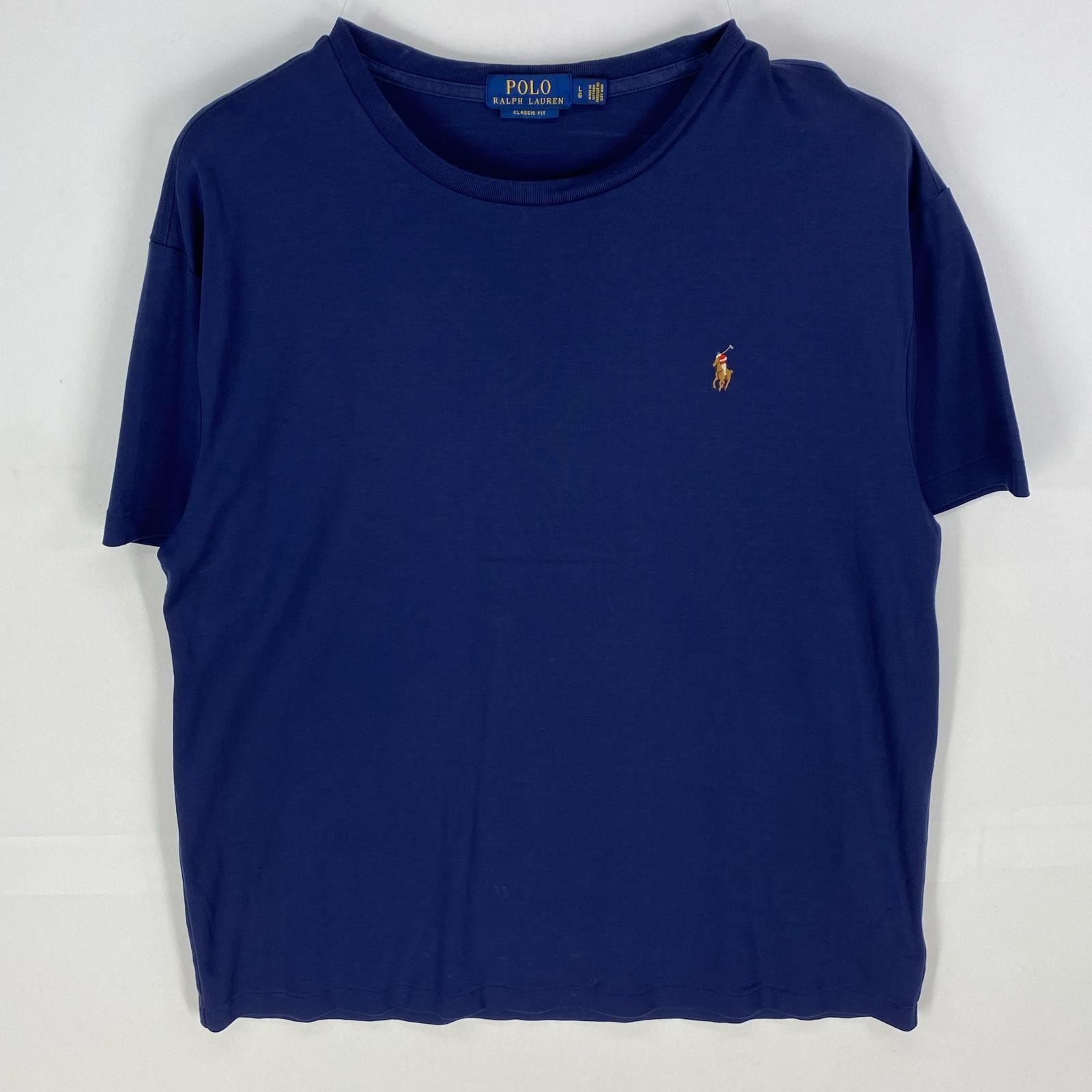 古着 ポロ・ラルフローレン POLO RALPH LAUREN 半袖Tシャツ ワンポイント 刺繍ロゴ クルーネック L  ネイビー系 メンズ