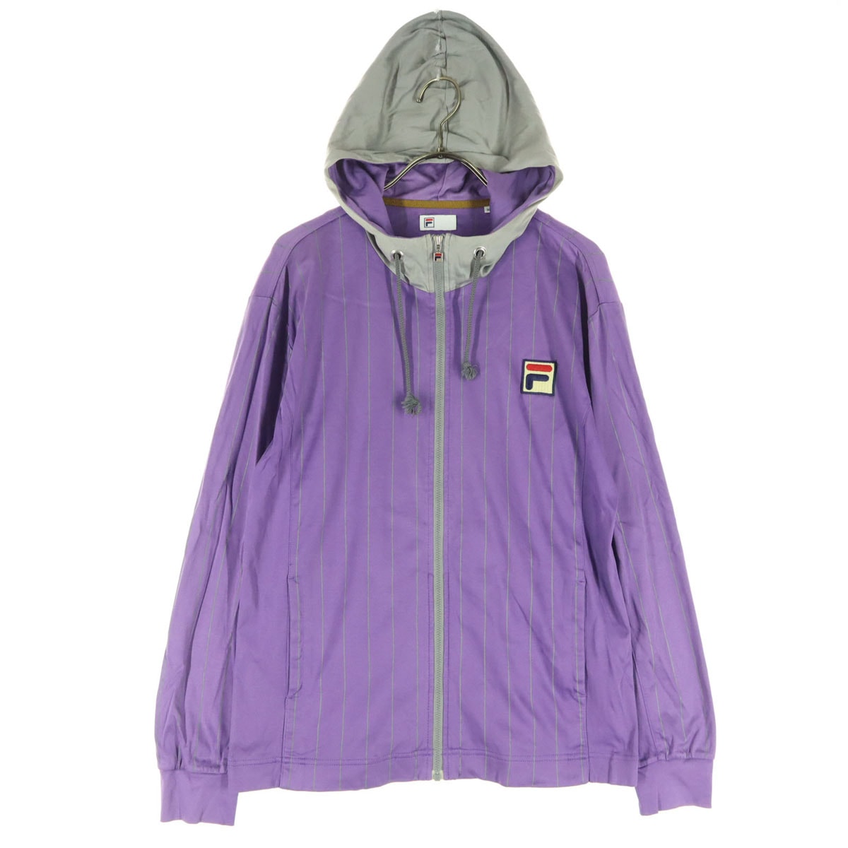 FILA フィラ ワンポイントロゴ ストライプ柄 長袖 ジップジャケット M パープル