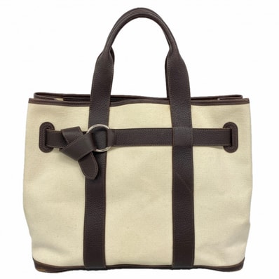 【6ce6139】エルメス トートバッグ プティットサンチュールMM キャンバス ブラウン シルバー金具 □K刻印【中古】メンズ レディース ユニセックス