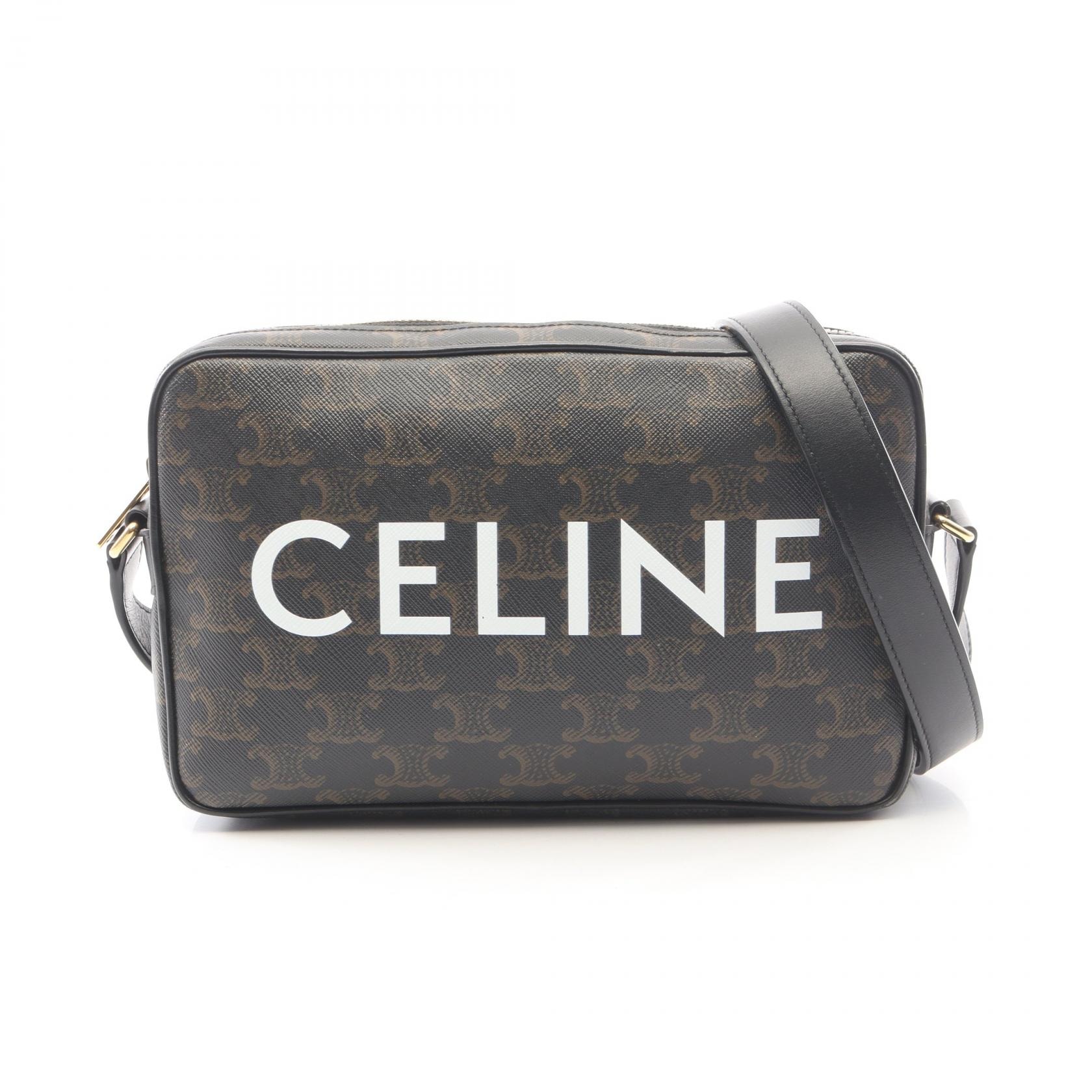 セリーヌ CELINE トリオンフ ミディアム メッセンジャーバッグ ショルダーバッグ バッグ PVCコーティングキャンバス レザー メンズ レディース ブラック系 194502CIM 【中古】