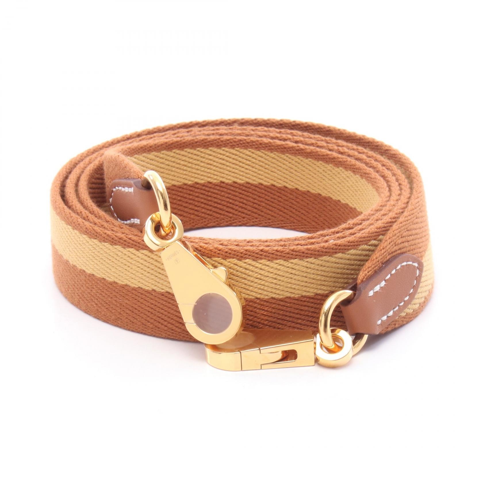 エルメス HERMES バンドリエール サングル カザック ゴールド パイユ ショルダーストラップ アクセサリー キャンバス レザー トワル / ヴォースイフト トワル ゴールド レディース ブラウン系 【中古】