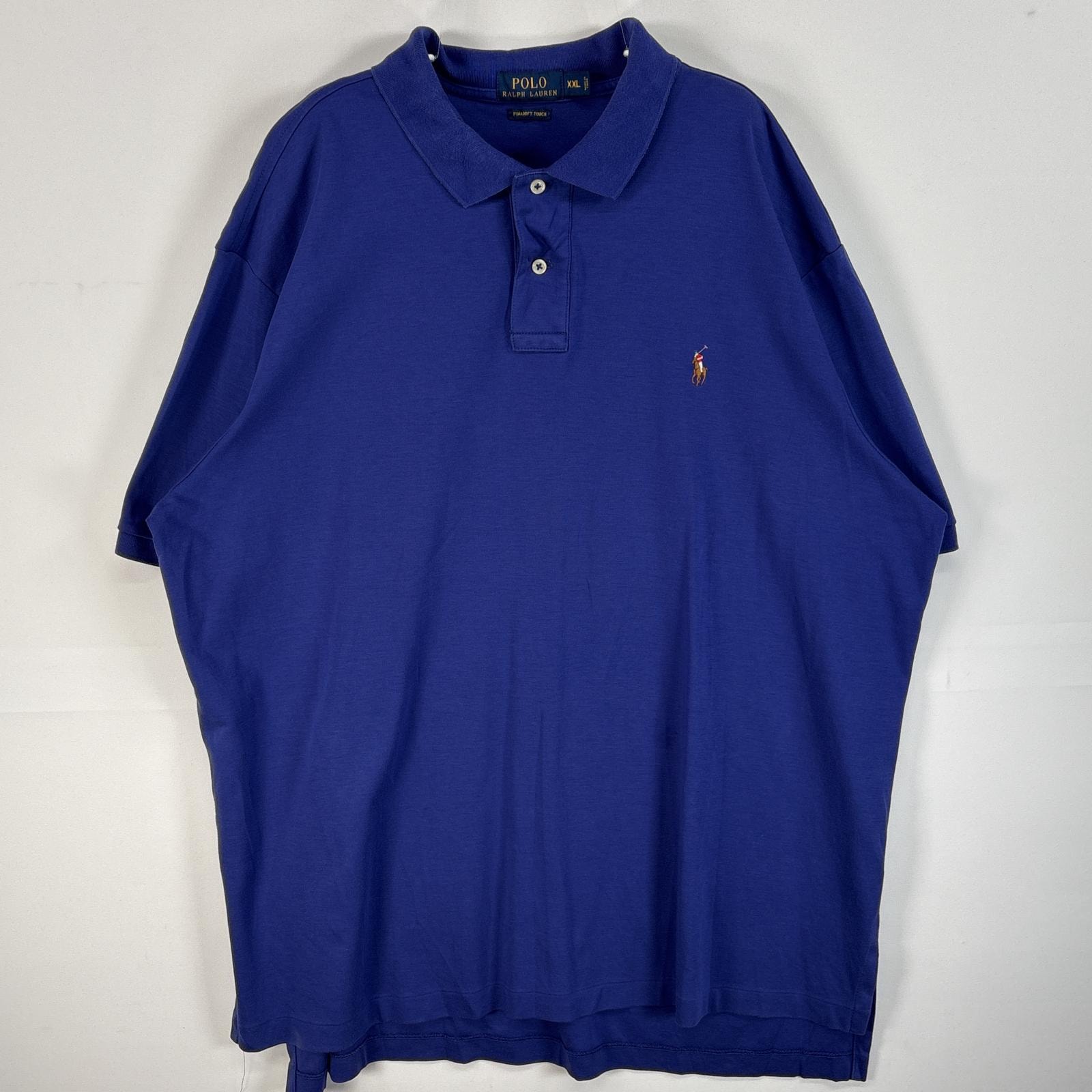 古着 ポロ・ラルフローレン POLO RALPH LAUREN 半袖 ポロシャツ ロゴ 刺繍 大きいサイズ 2ボタン 14041  パープル 無地 メンズ