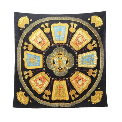 エルメス HERMES カレ90 Poste et Cavalerie スカーフ 衣料品 シルク シルク レディース ブラック系 / マルチカラー 【中古】