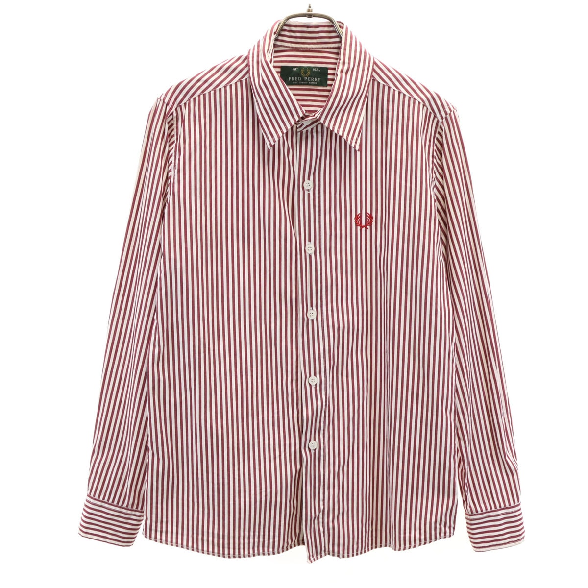 FRED PERRY フレッドペリー ストライプ柄 長袖 シャツ 40 ボルドー系