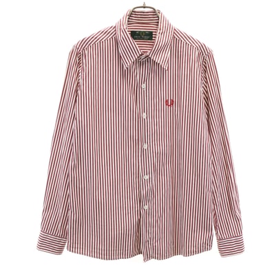 FRED PERRY フレッドペリー ストライプ柄 長袖 シャツ 40 ボルドー系