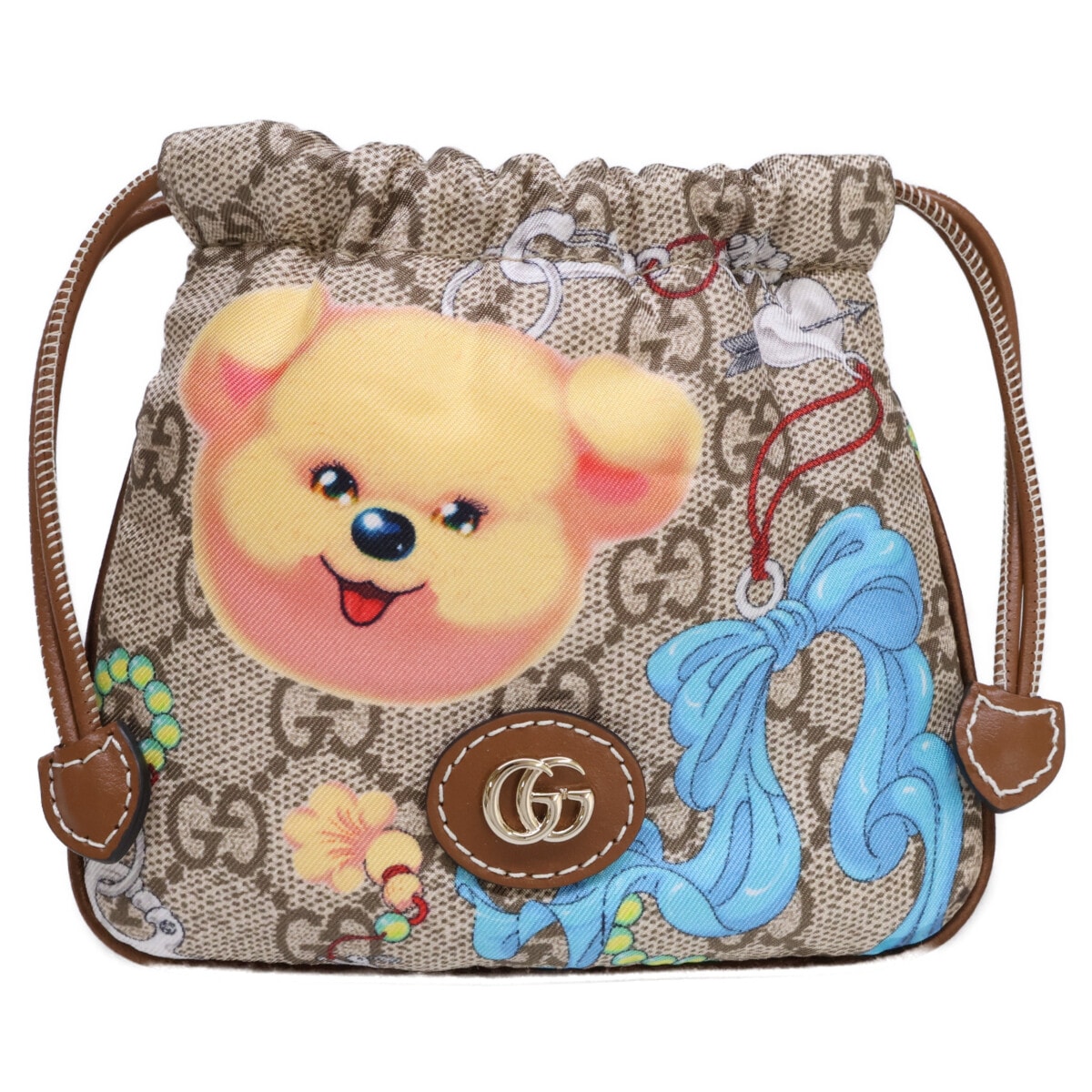 グッチ 新品同様 838893 ソ・インジ デザイン プレイフルシリーズ シルクxレザー バッグチャーム