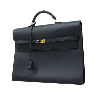 【6he5747】エルメス ブリーフケース ケリーデペッシュ ヴォーエプソン ブルーニュイ ゴールド金具 Y刻印【中古】メンズ